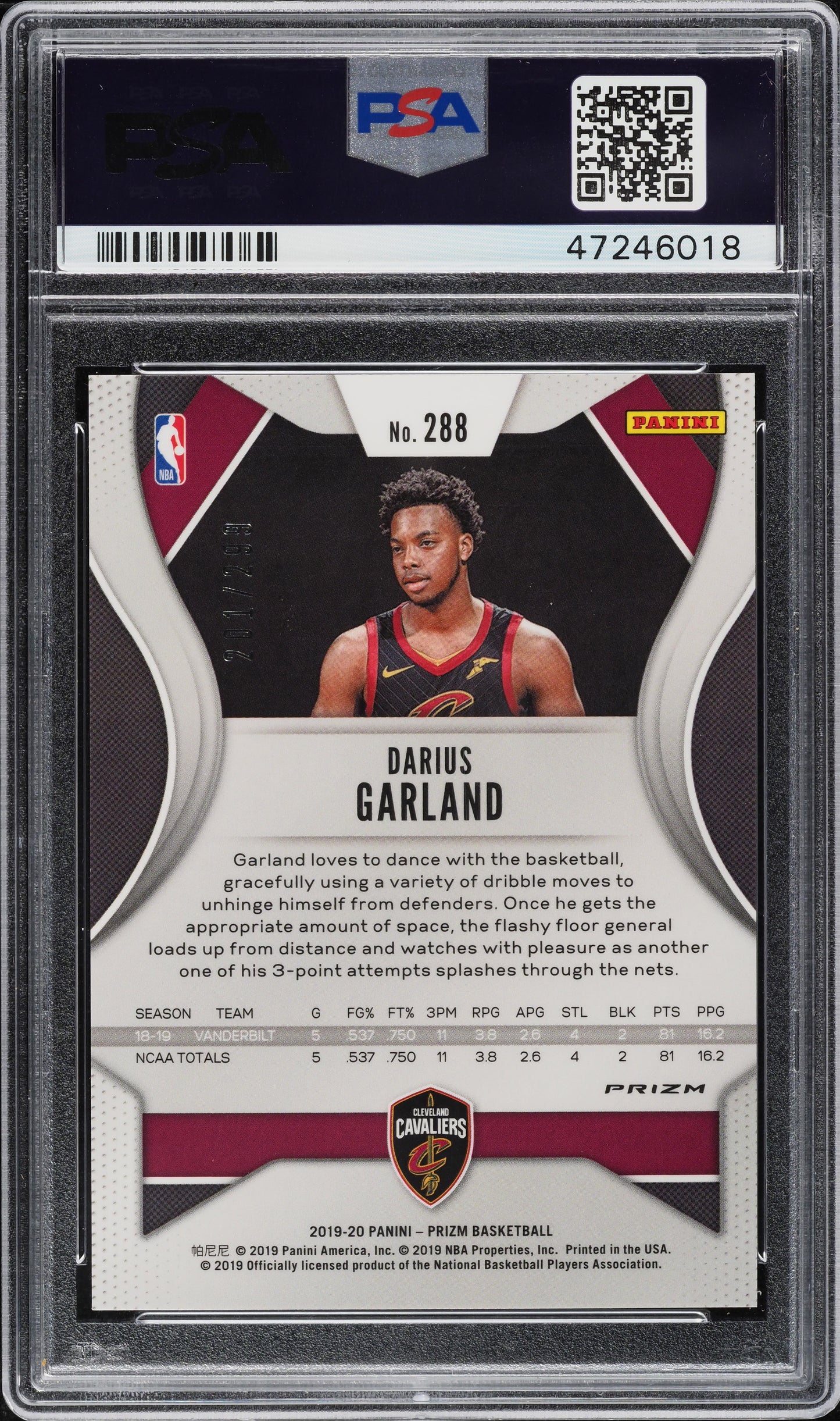 2019 PANINI PRIZM RED PRIZMS DARIUS GARLAND ROOKIE /299 #288 PSA 10 GEM MINT