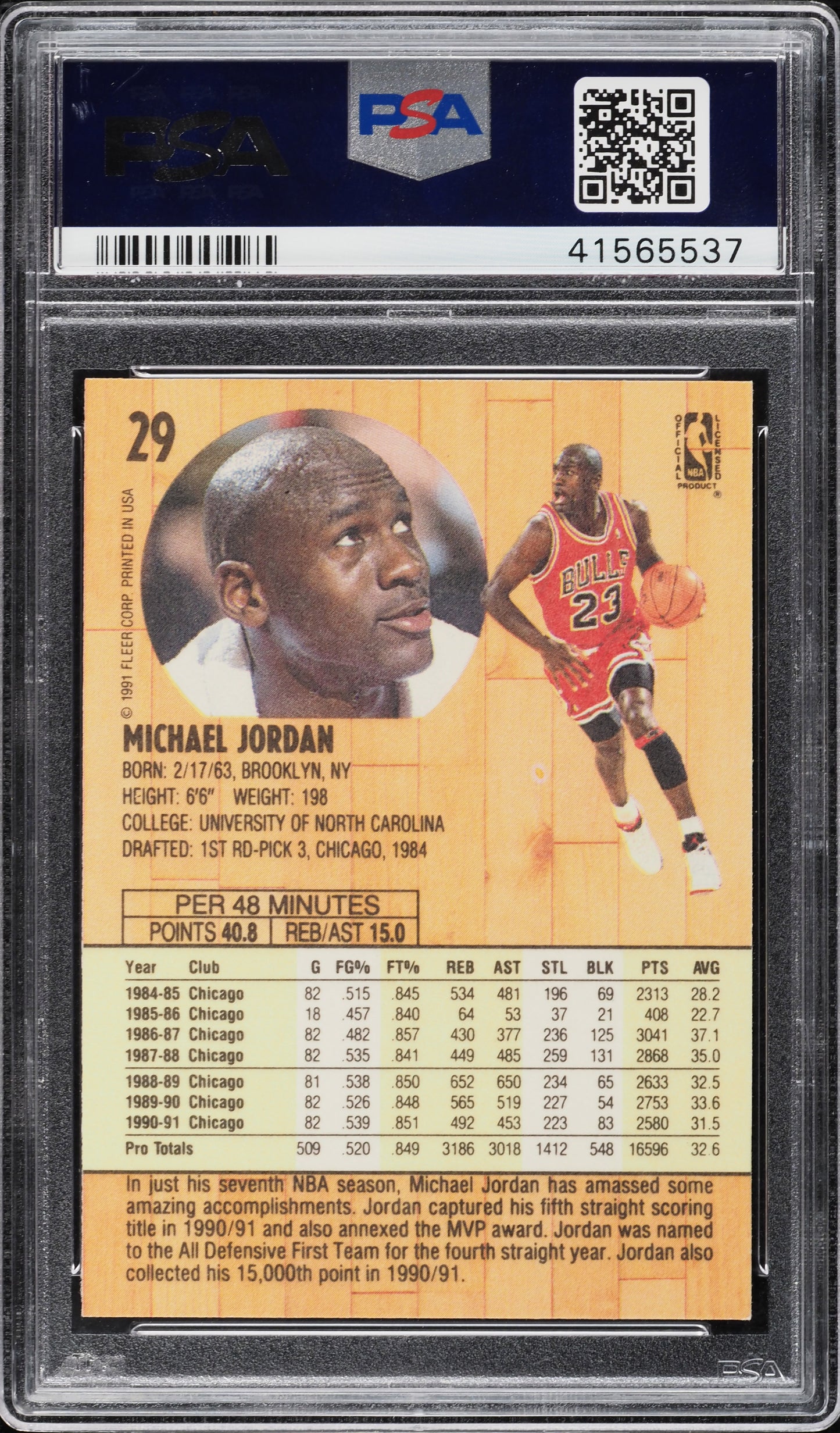 1991 FLEER BASKETBALL MICHAEL JORDAN #29 PSA 8 NM-MT