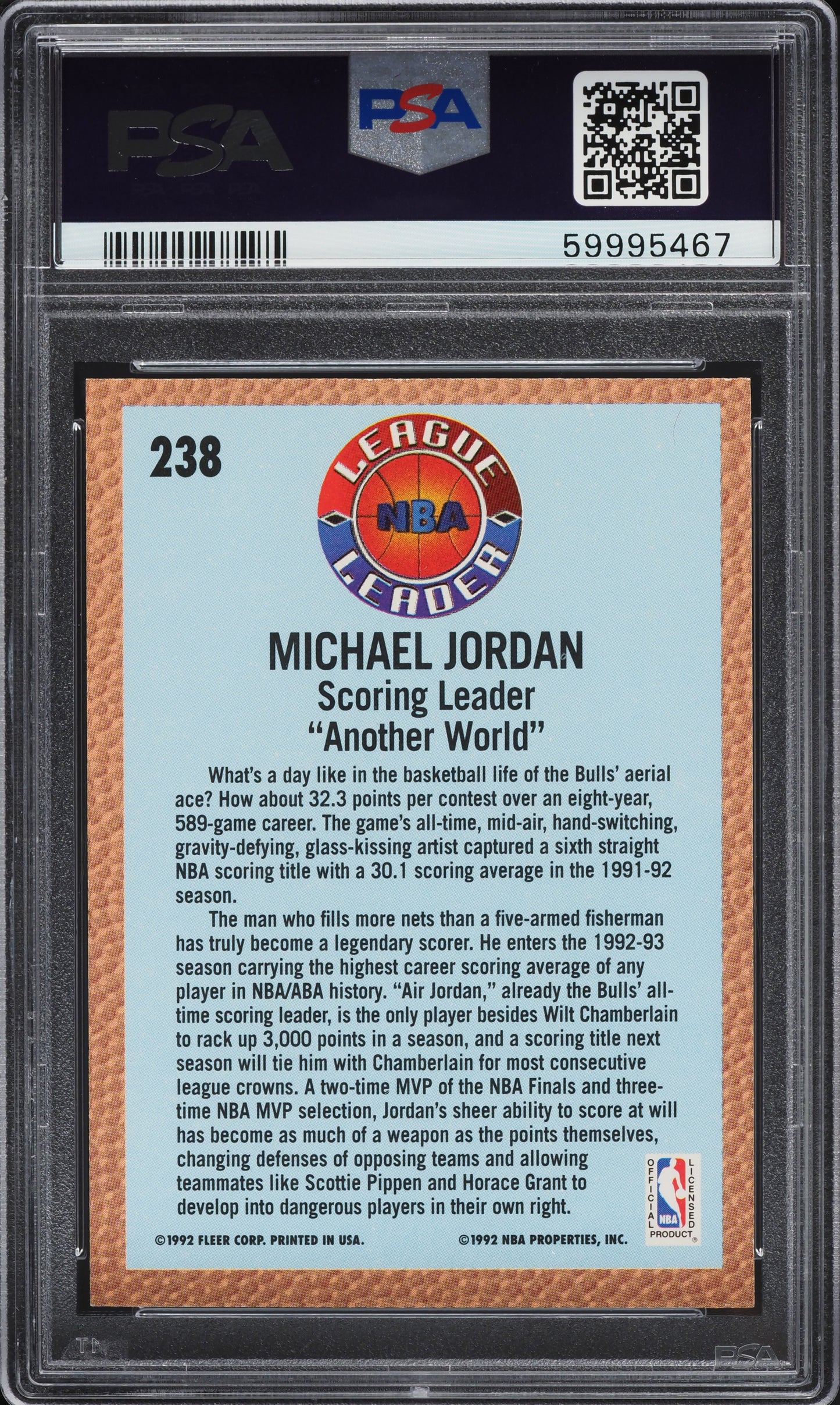 1992 FLEER BASKETBALL MICHAEL JORDAN #238 PSA 8 NM-MT