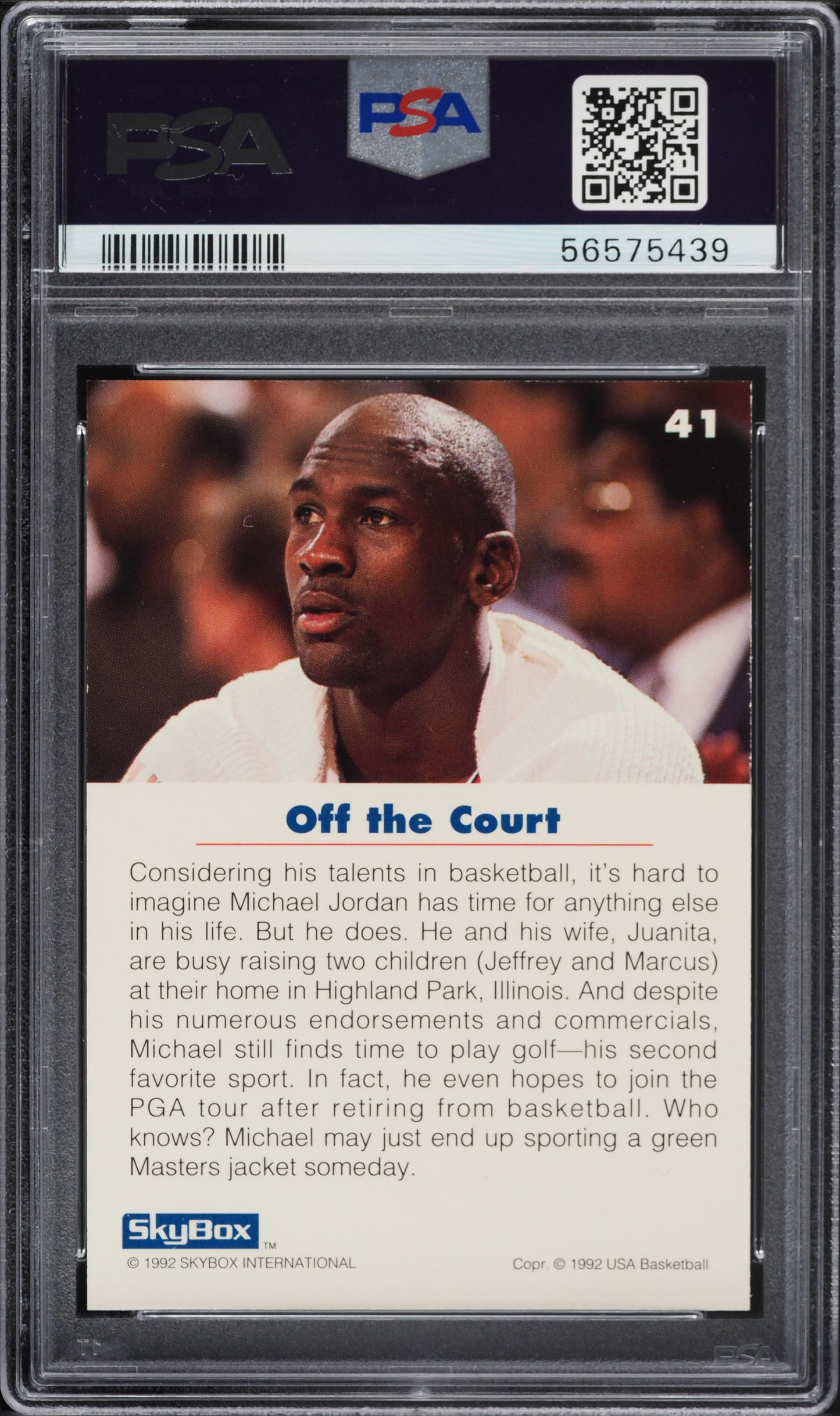 1992 SKYBOX USA BASKETBALL MICHAEL JORDAN #41 PSA 9 MINT
