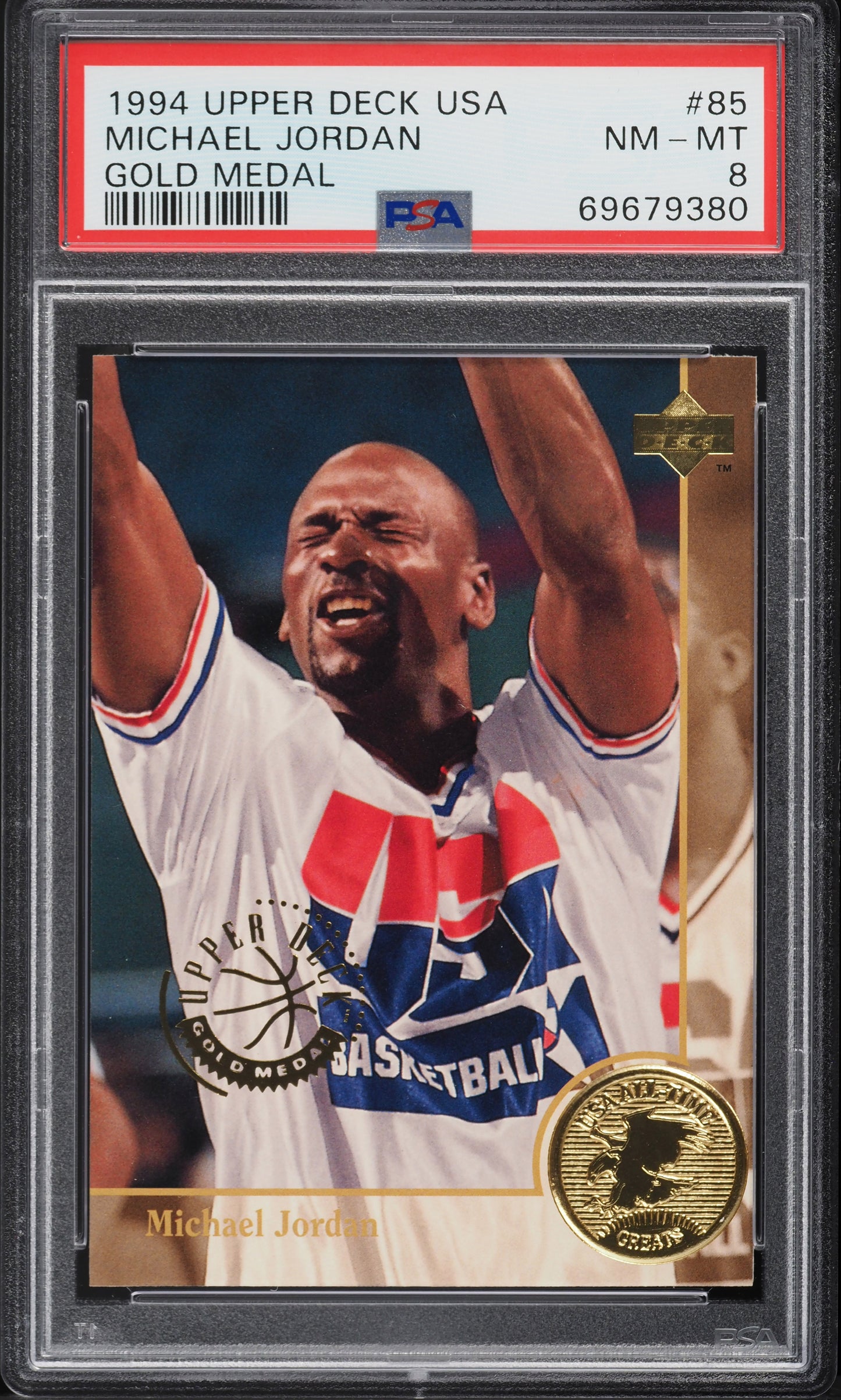 1994 UPPER DECK USA BASKETBALL GOLD MEDAL MICHAEL JORDAN #85 PSA 8 NM-MT