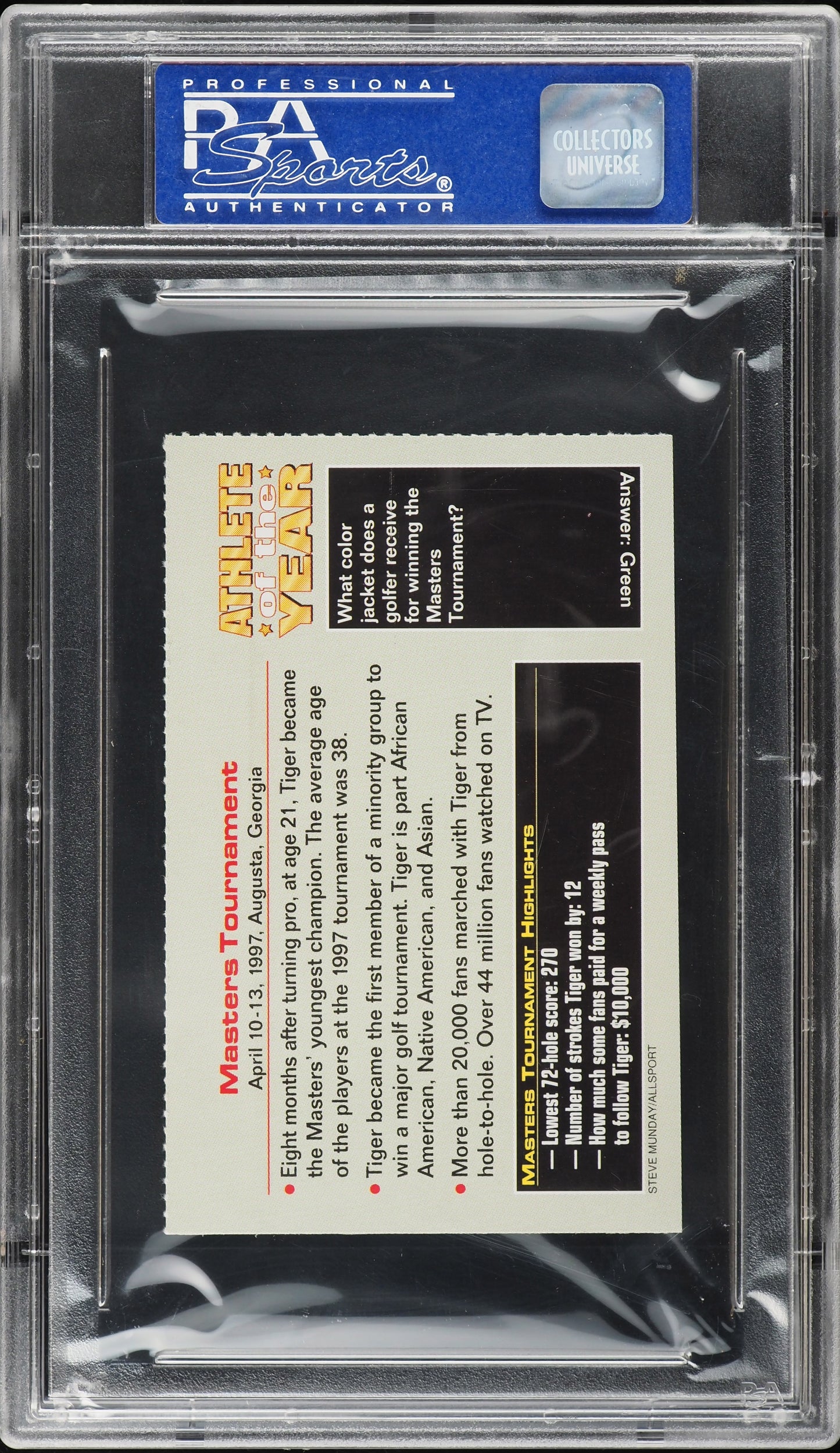 2001 SPORTS ILLUSTRATED FOR KIDS ATHLETE OF THE YEAR TIGER WOODS ROOKIE PSA 7