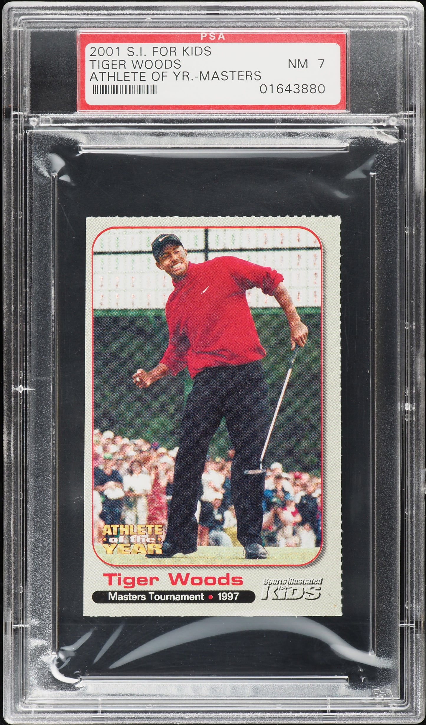 2001 SPORTS ILLUSTRATED FOR KIDS ATHLETE OF THE YEAR TIGER WOODS ROOKIE PSA 7
