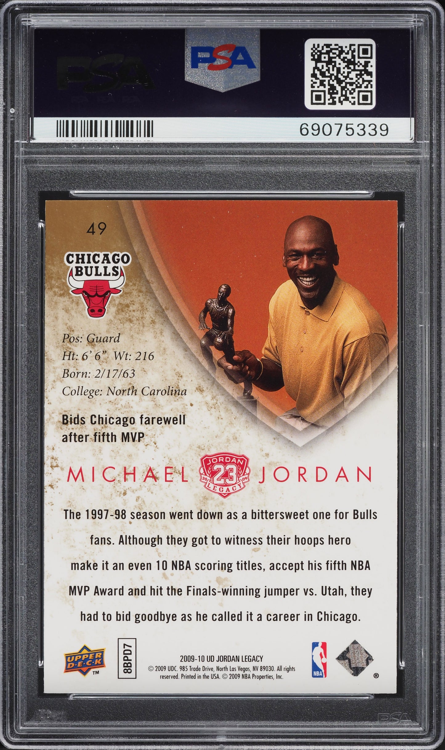 2009 UPPER DECK LEGACY MICHAEL JORDAN #49 PSA 8 NM-MT