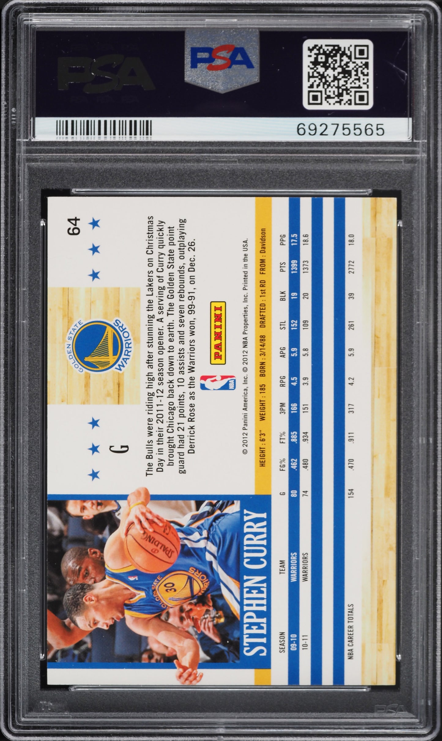 2011 HOOPS STEPHEN CURRY #64 PSA 9 MINT