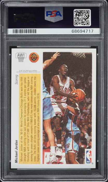 1991 UPPER DECK AWARD WINNER HOLOGRAMS MICHAEL JORDAN #AW1 PSA 7 NRMT