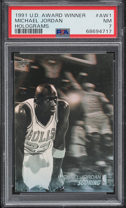 1991 UPPER DECK AWARD WINNER HOLOGRAMS MICHAEL JORDAN #AW1 PSA 7 NRMT