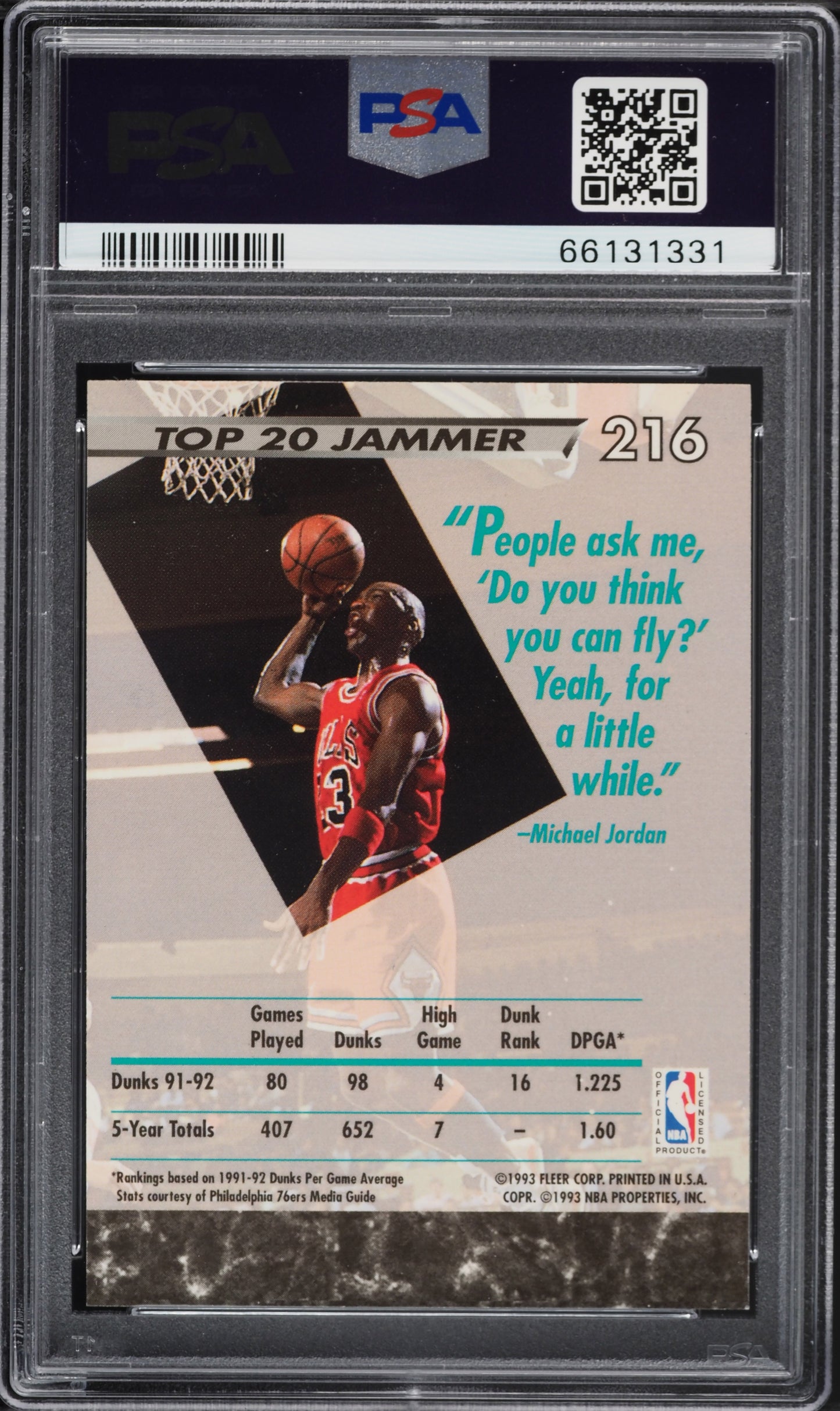 1992 ULTRA BASKETBALL MICHAEL JORDAN #216 PSA 7 NRMT