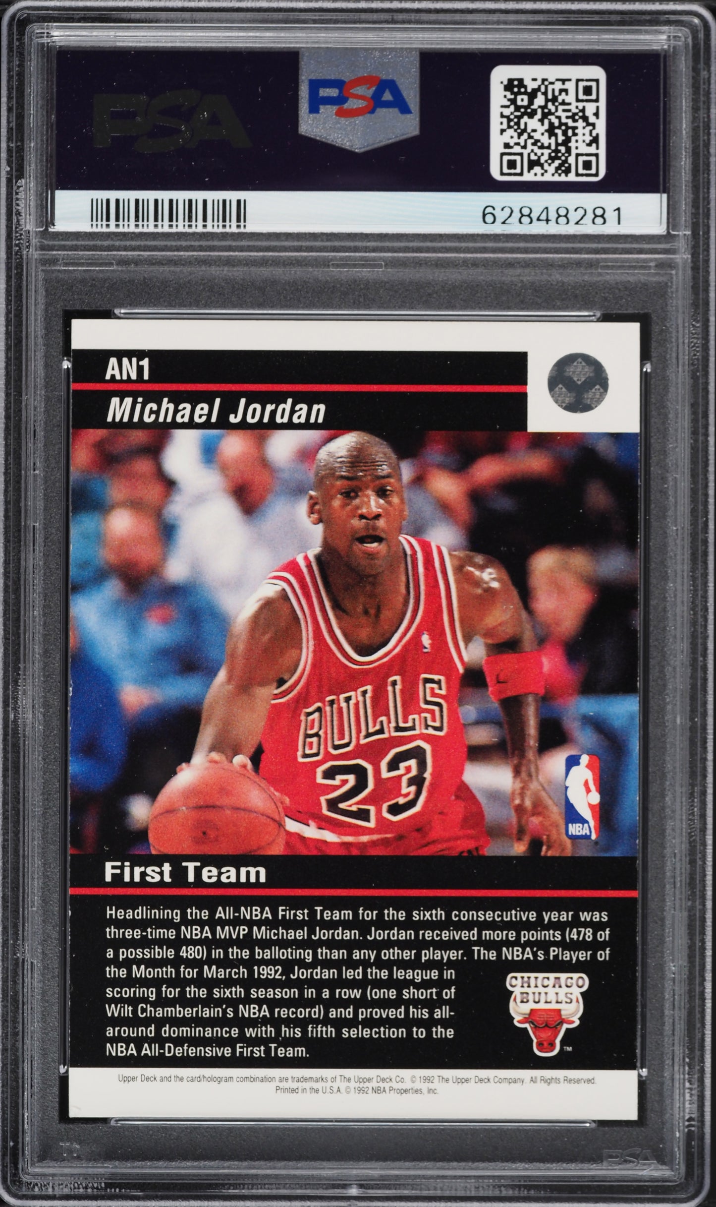 1992 UPPER DECK ALL-NBA TEAM MICHAEL JORDAN #AN1 PSA 6 EXMT