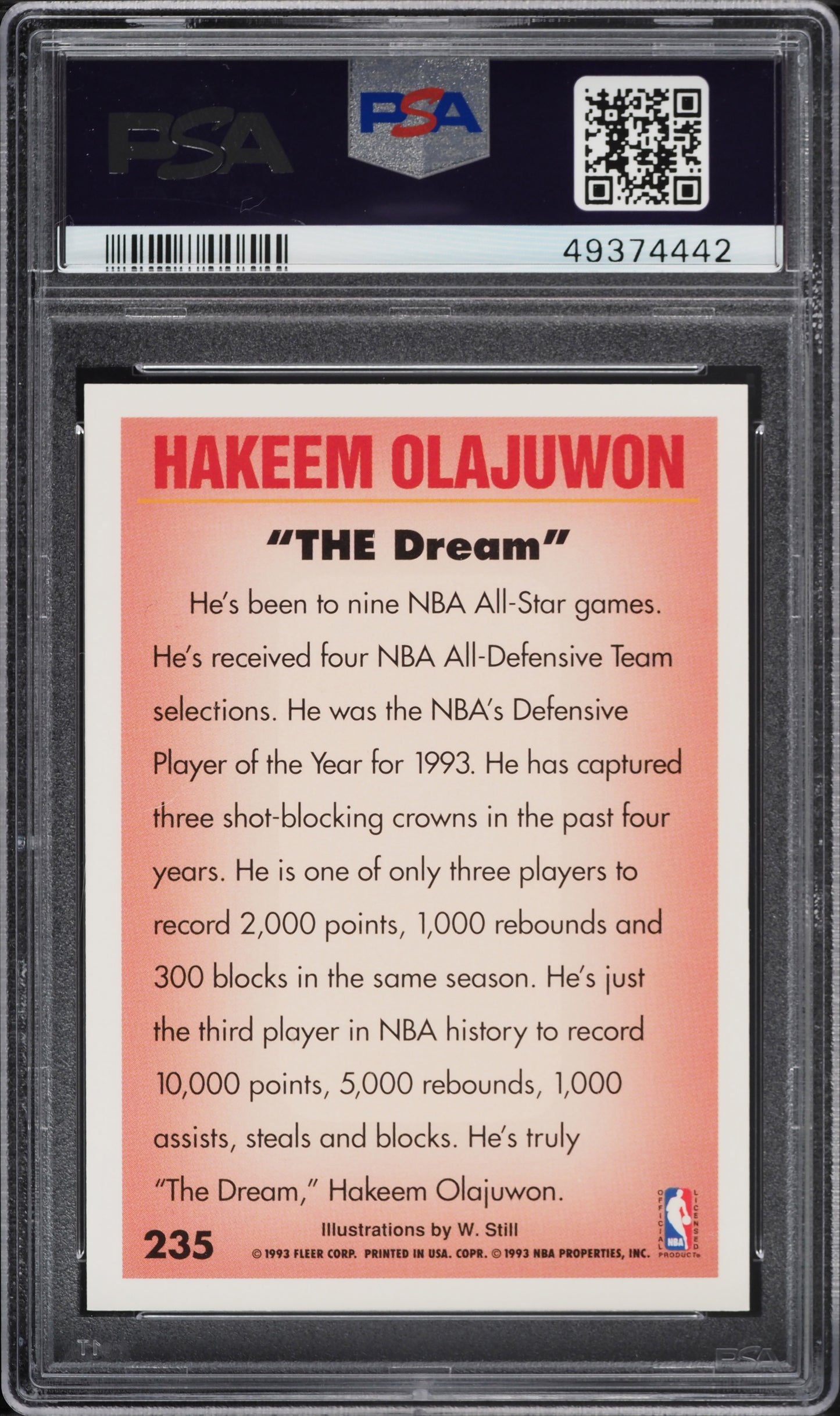 1993 FLEER BASKETBALL HAKEEM OLAJUWON #235 PSA 9 MINT