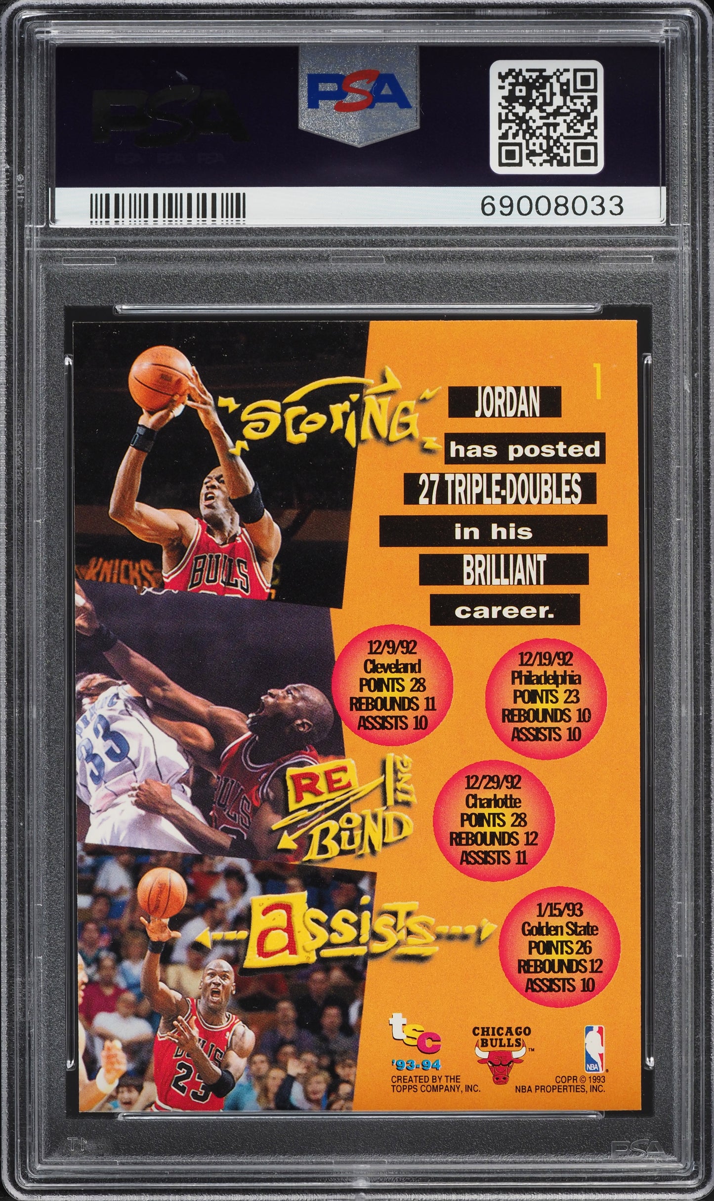 1993 STADIUM CLUB BASKETBALL MICHAEL JORDAN #1 PSA 8 NM-MT