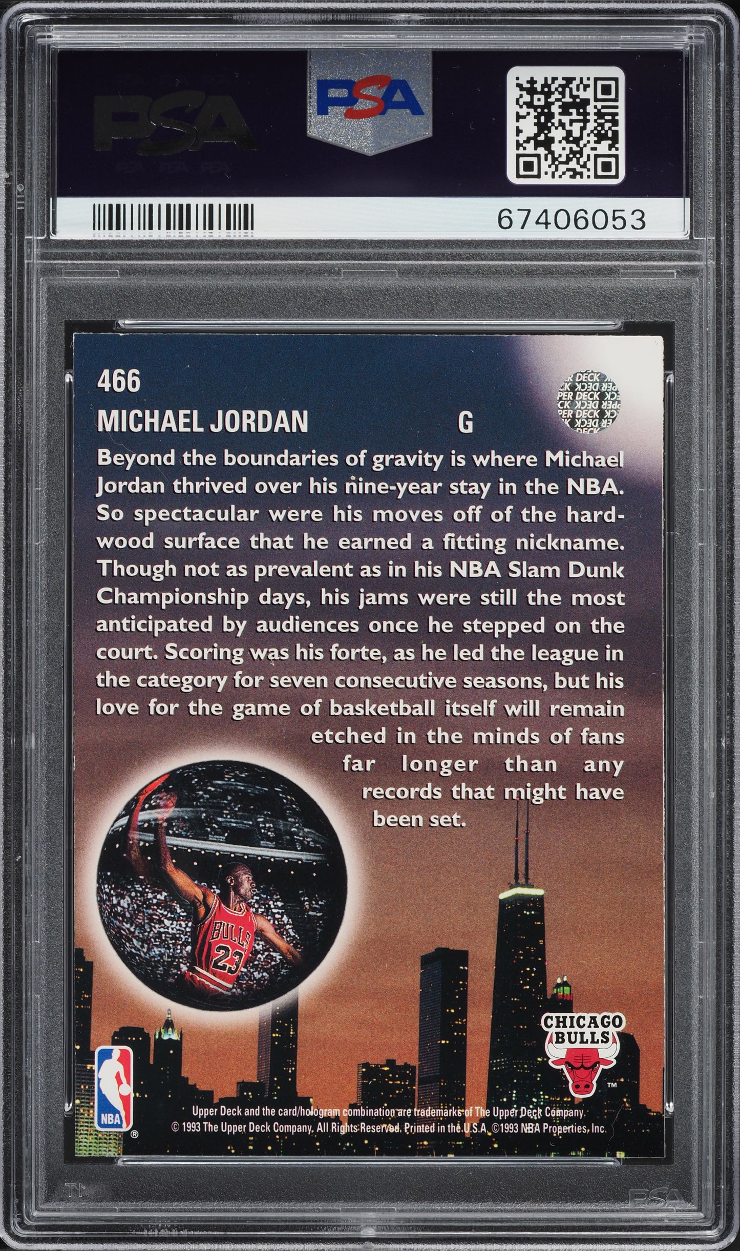 1993 UPPER DECK BASKETBALL MICHAEL JORDAN #466 PSA 8 NM-MT