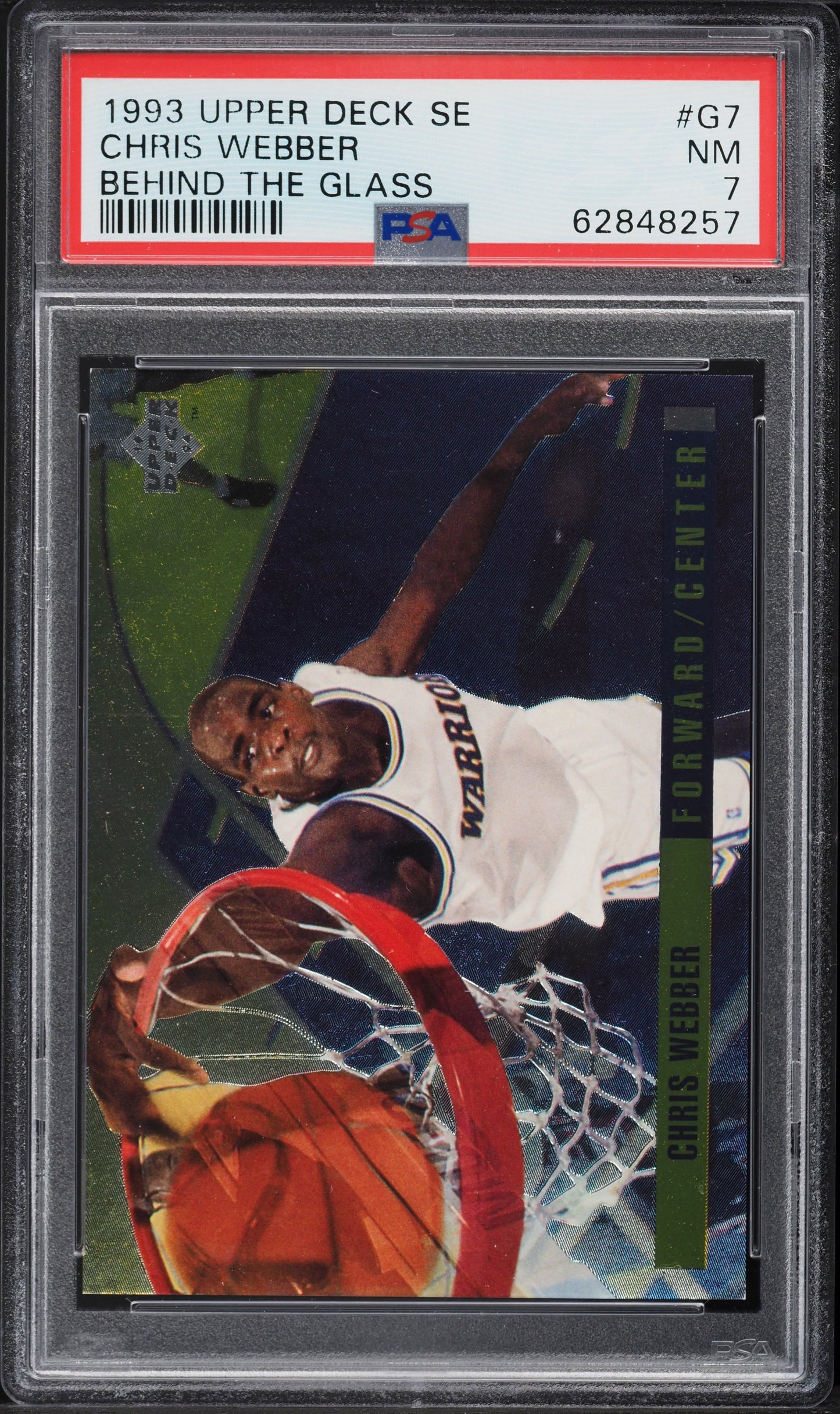 1993 UPPER DECK SE BEHIND THE GLASS CHRIS WEBBER ROOKIE #G7 PSA 7