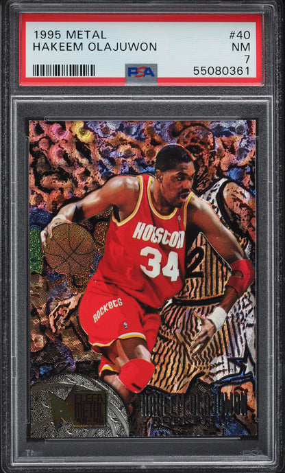 1995 METAL BASKETBALL HAKEEM OLAJUWON #40 PSA 7 NRMT