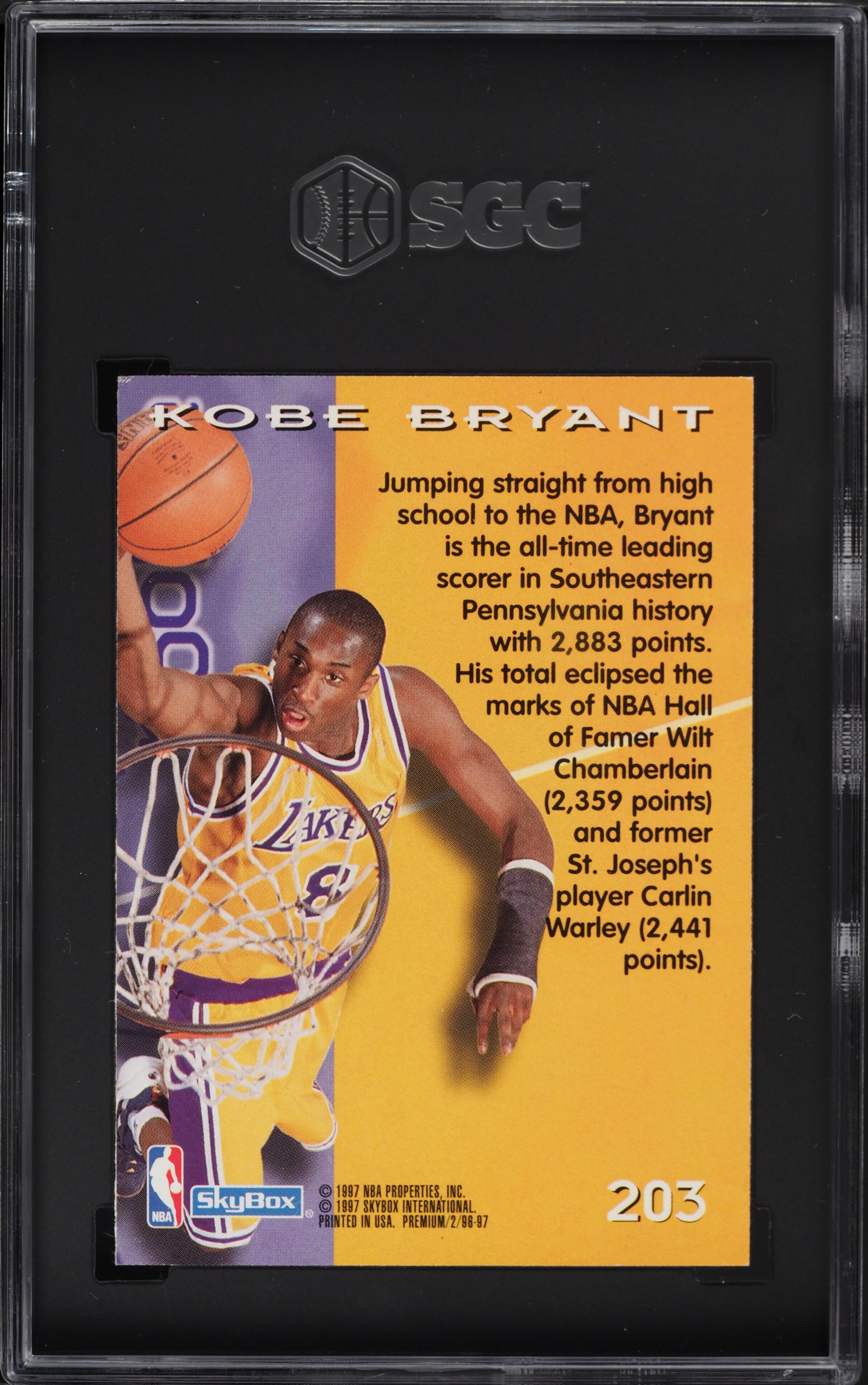 1996 SKYBOX PREMIUM KOBE BRYANT ROOKIE #203 SGC 7 NRMT