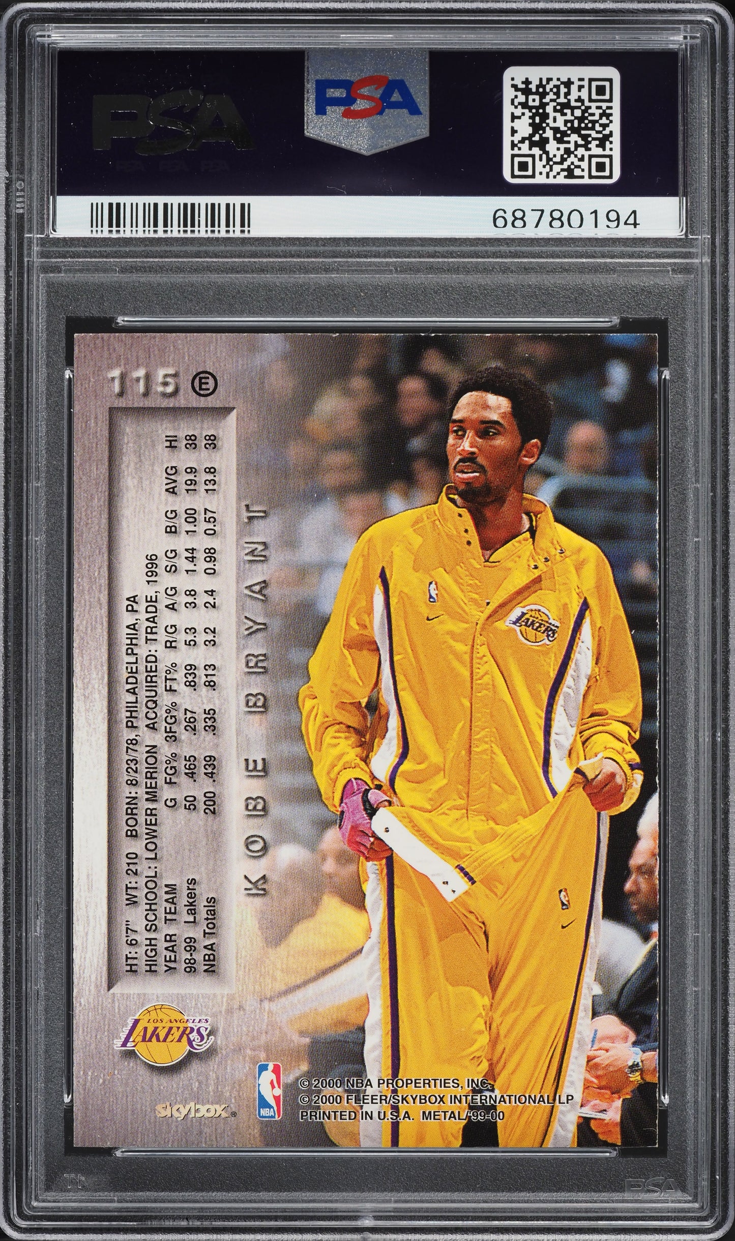 1999 METAL BASKETBALL KOBE BRYANT #115 PSA 8 NM-MT